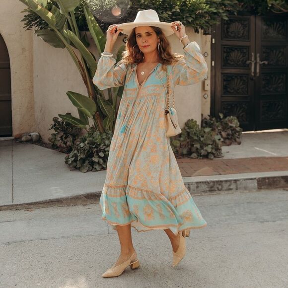 Spell Juniper Boho Vintage Style Midi Dress in Eggshell Blue M - Picture 1 of 16
